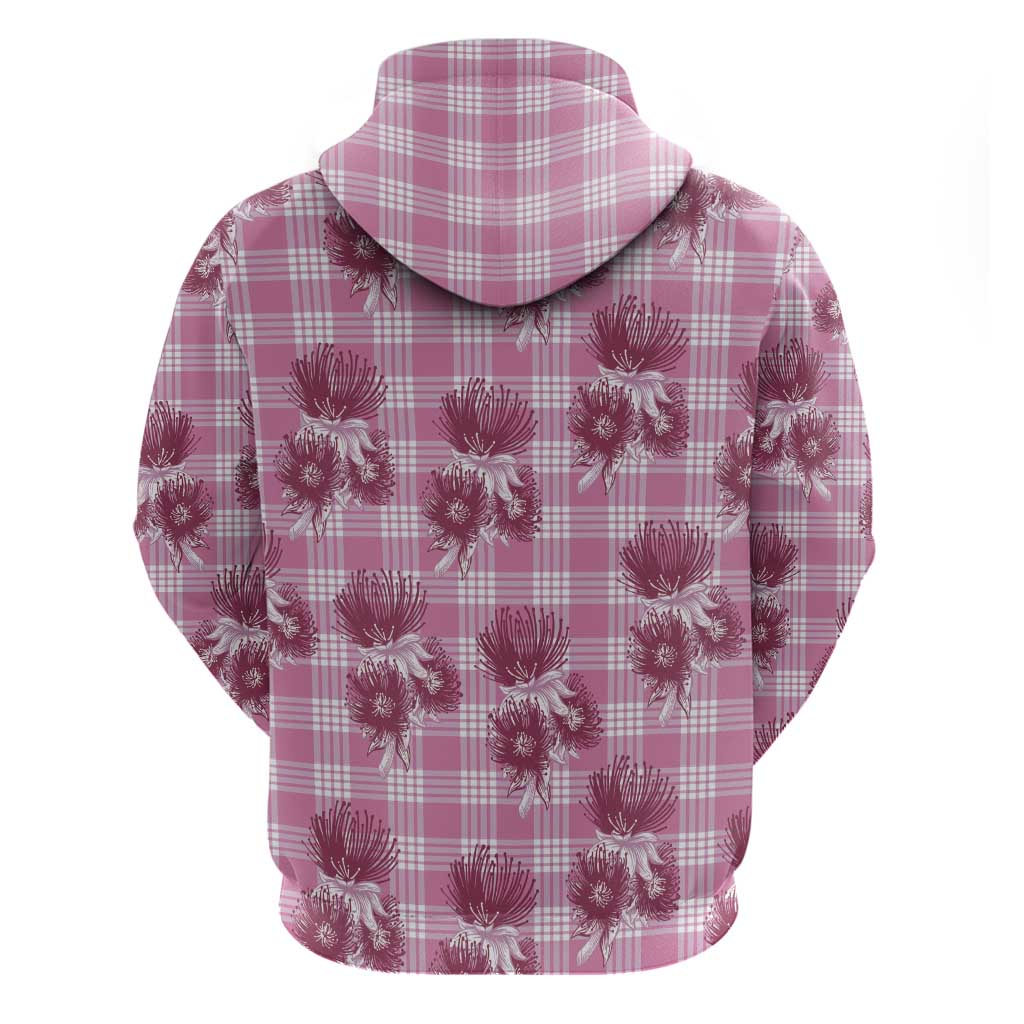 Pink Palaka Hawaii Zip Hoodie Hawaiian Lehua Blossoms LT05 - Polynesian Pride