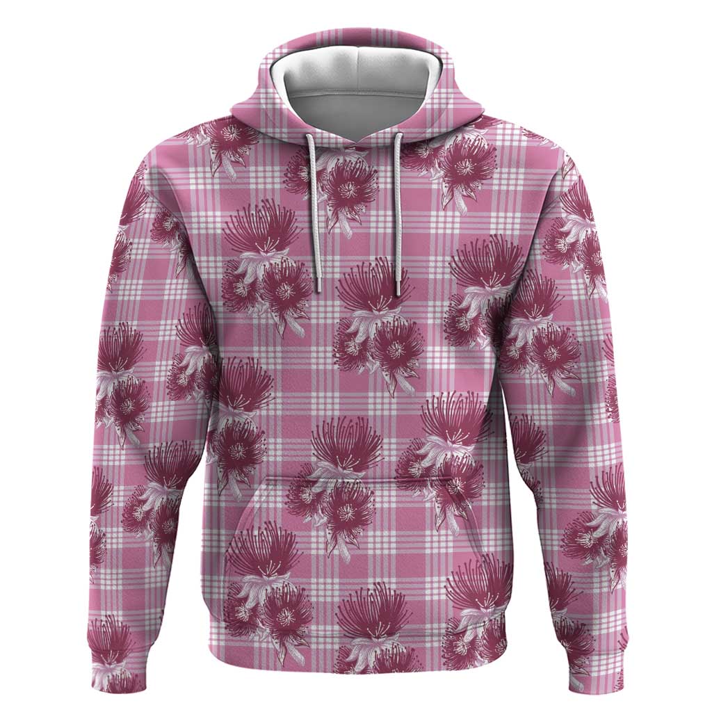 Pink Palaka Hawaii Zip Hoodie Hawaiian Lehua Blossoms LT05 Pullover Hoodie Pink - Polynesian Pride