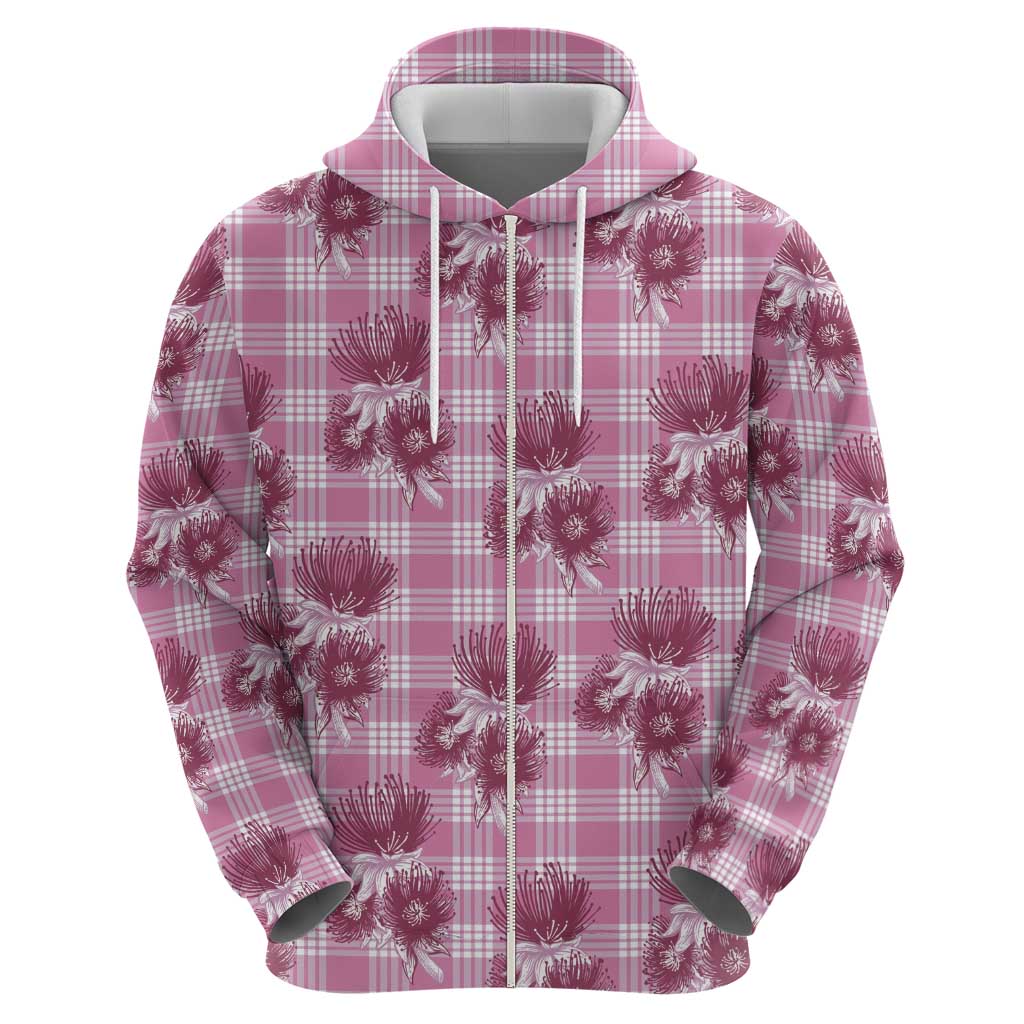 Pink Palaka Hawaii Zip Hoodie Hawaiian Lehua Blossoms LT05 - Polynesian Pride