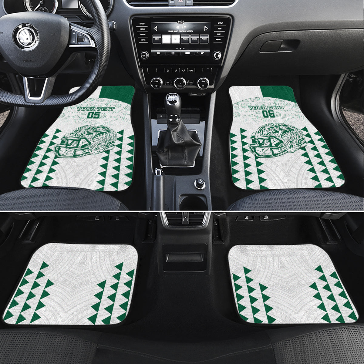 Custom Hawaii Football Car Mats Rainbow Warriors Kakau Pattern LT05 Set 4pcs White - Polynesian Pride