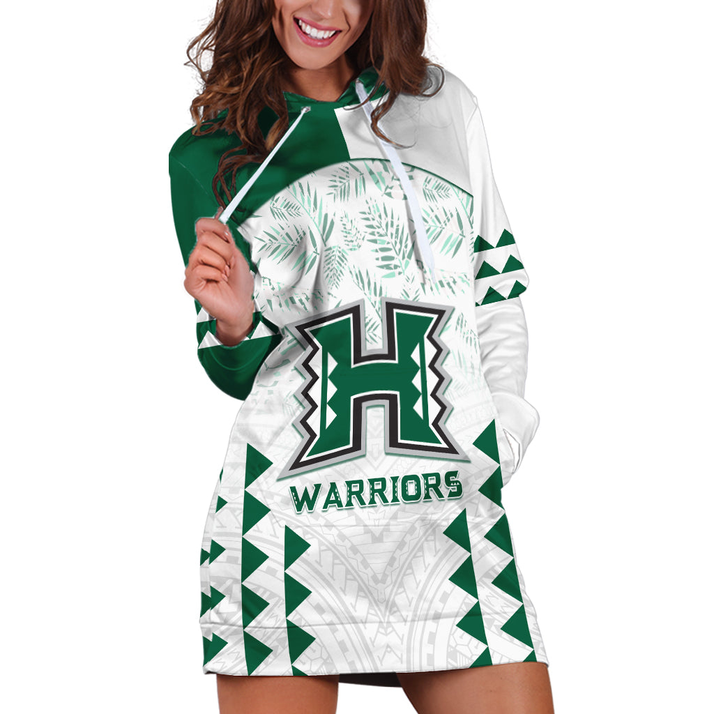 Custom Hawaii Football Hoodie Dress Rainbow Warriors Kakau Pattern LT05 White - Polynesian Pride