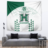 Custom Hawaii Football Tapestry Rainbow Warriors Kakau Pattern LT05 White - Polynesian Pride