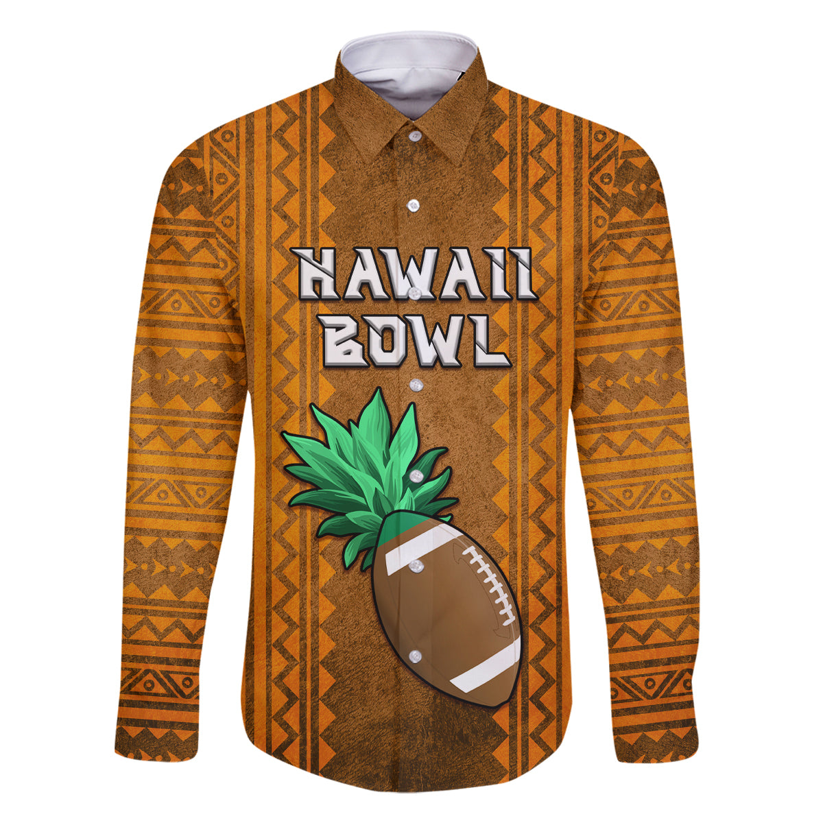 Custom Hawaii Honolulu Football Bowl Family Matching Mermaid Dress and Hawaiian Shirt Simple Style LT05 Dad's Shirt - Long Sleeve Brown - Polynesian Pride