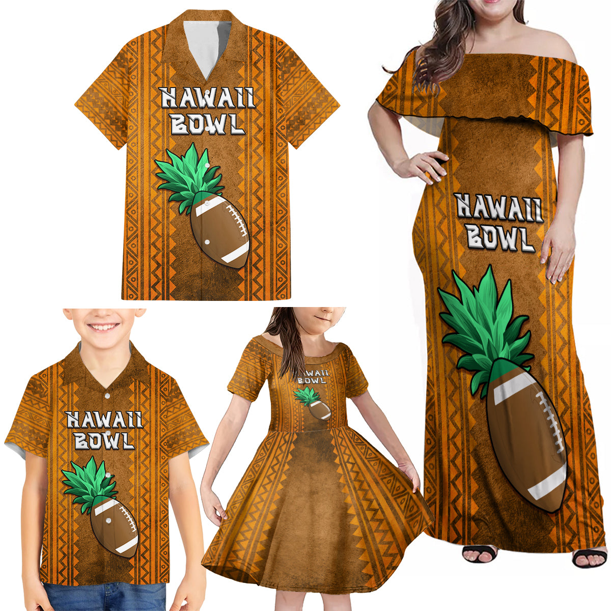 Custom Hawaii Honolulu Football Bowl Family Matching Off Shoulder Maxi Dress and Hawaiian Shirt Simple Style LT05 - Polynesian Pride