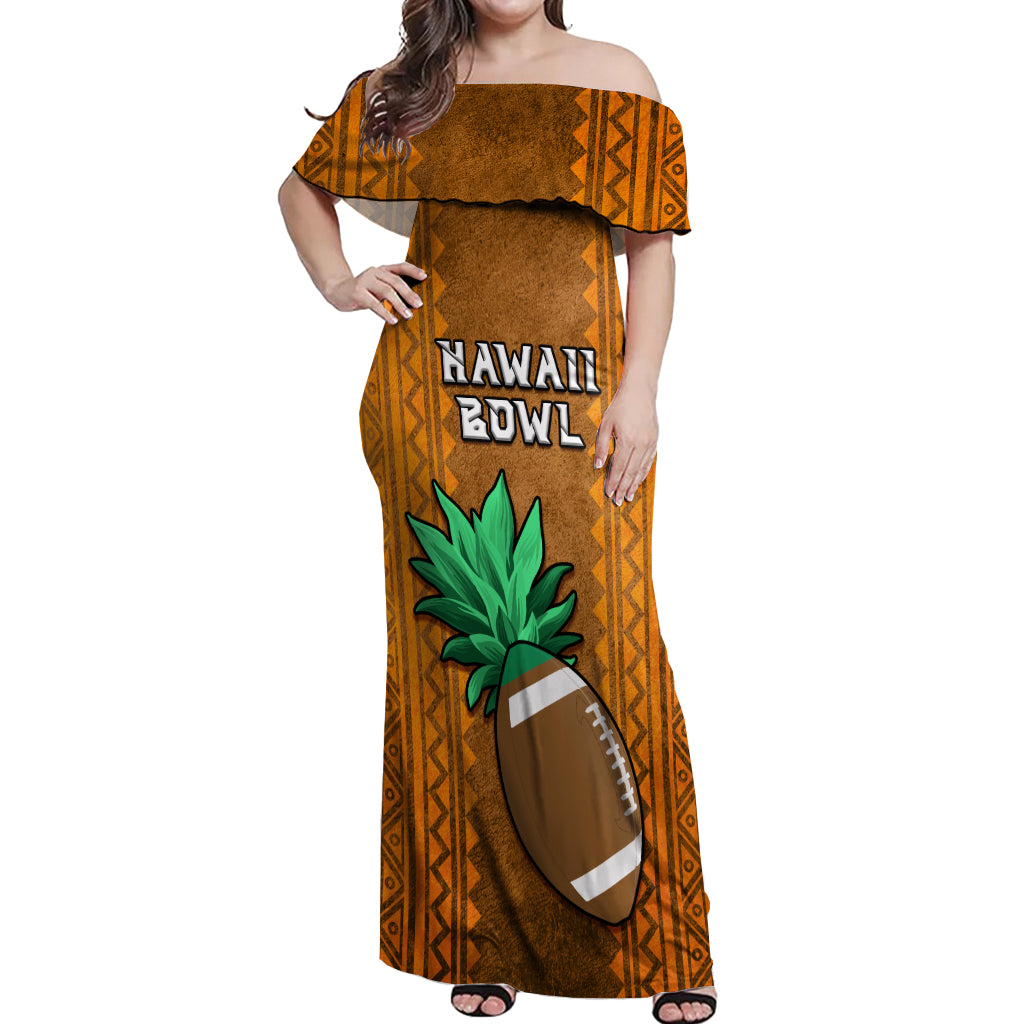 Custom Hawaii Honolulu Football Bowl Off Shoulder Maxi Dress Simple Style LT05 Women Brown - Polynesian Pride