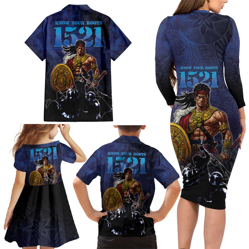 Philippines The First Hero Family Matching Long Sleeve Bodycon Dress and Hawaiian Shirt Lapu Lapu Know Your Roots