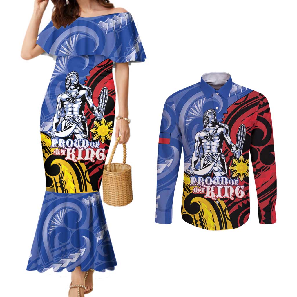 Philippines Lapu-Lapu Couples Matching Mermaid Dress and Long Sleeve Button Shirt Proud Of My King