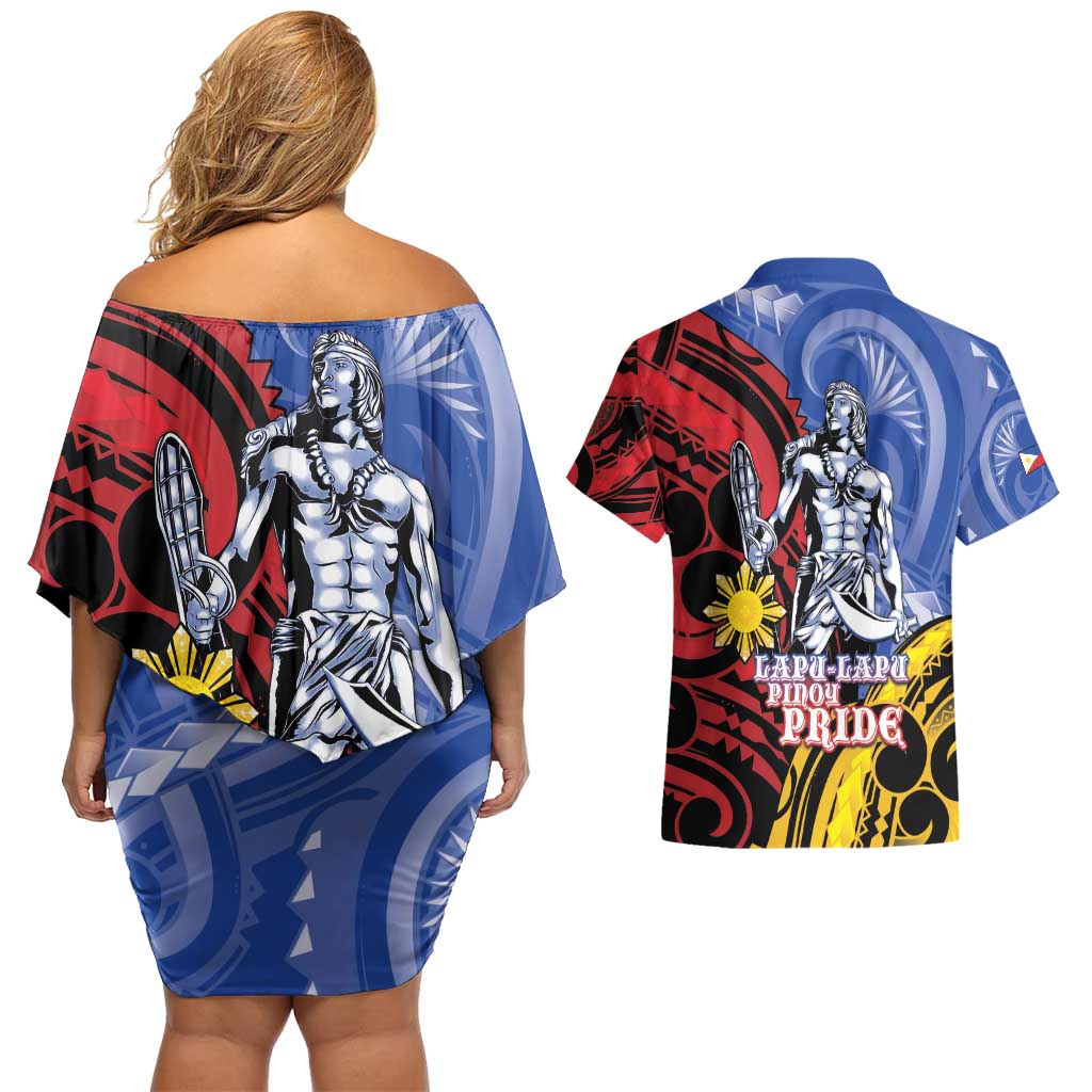 Philippines Lapu-Lapu Couples Matching Off Shoulder Short Dress and Hawaiian Shirt Proud Of My King
