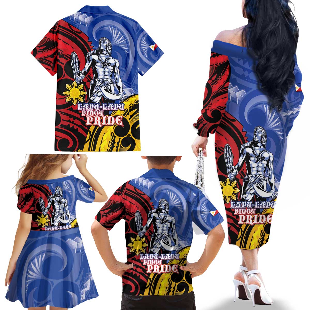 Philippines Lapu-Lapu Family Matching Off The Shoulder Long Sleeve Dress and Hawaiian Shirt Proud Of My King