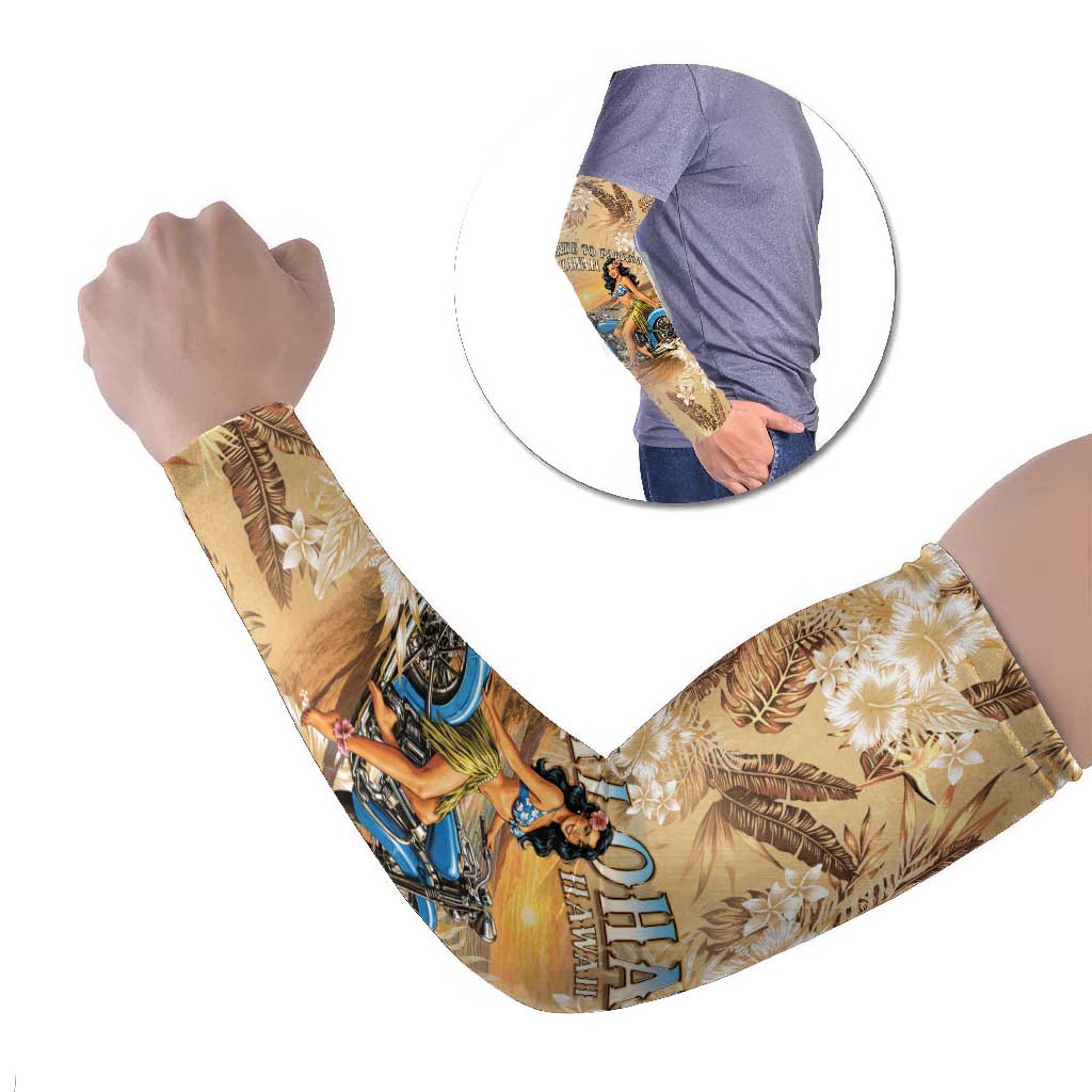 Aloha Hawaii Biker Arm Sleeves Ride To Paradise LT05 Set of 2 Beige - Polynesian Pride