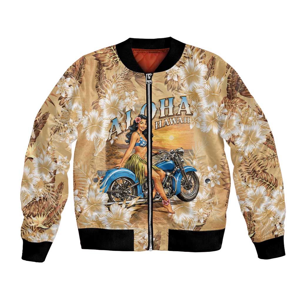 Aloha Hawaii Biker Bomber Jacket Ride To Paradise LT05 Unisex Beige - Polynesian Pride