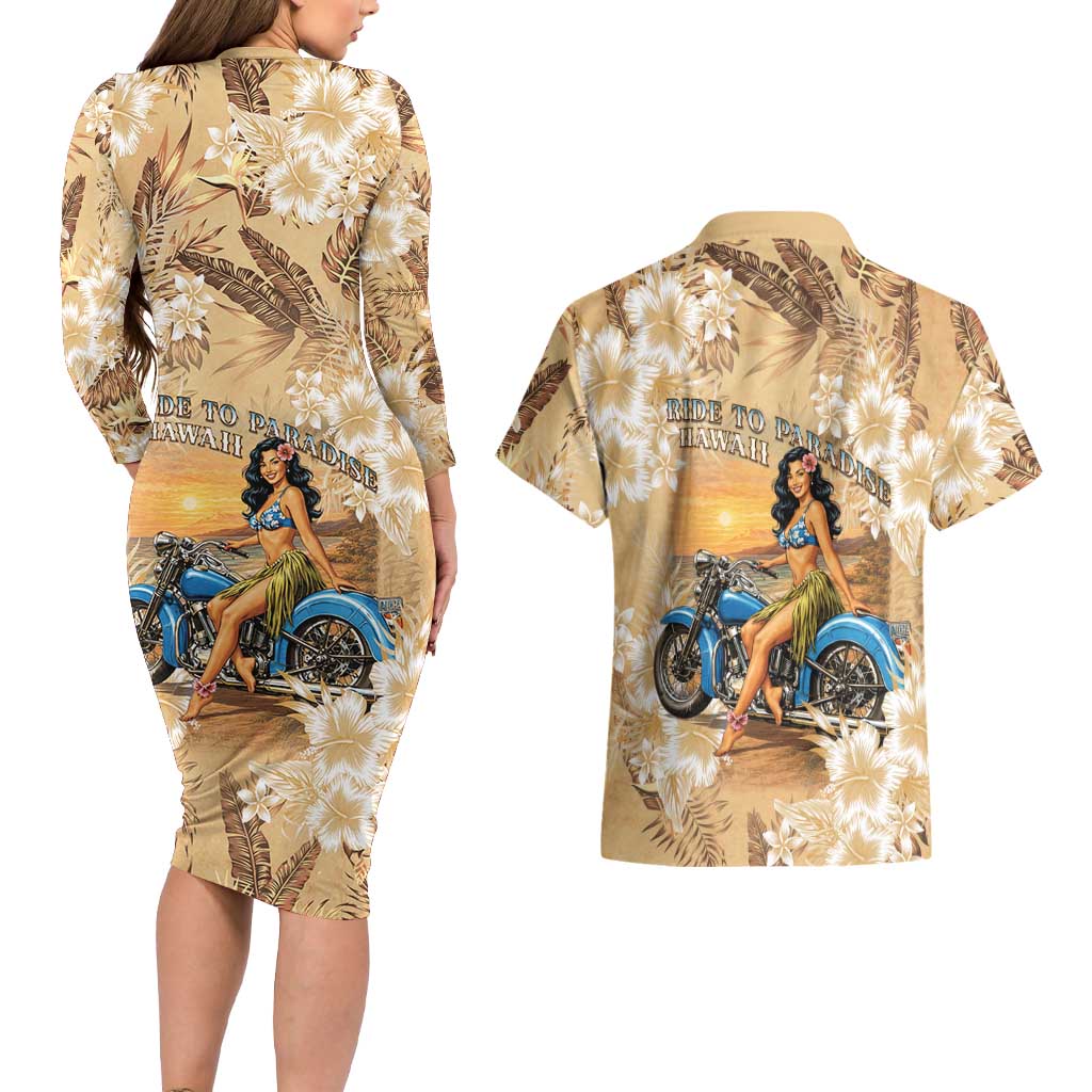 Aloha Hawaii Biker Couples Matching Long Sleeve Bodycon Dress and Hawaiian Shirt Ride To Paradise LT05 - Polynesian Pride