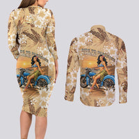 Aloha Hawaii Biker Couples Matching Long Sleeve Bodycon Dress and Long Sleeve Button Shirt Ride To Paradise LT05 - Polynesian Pride