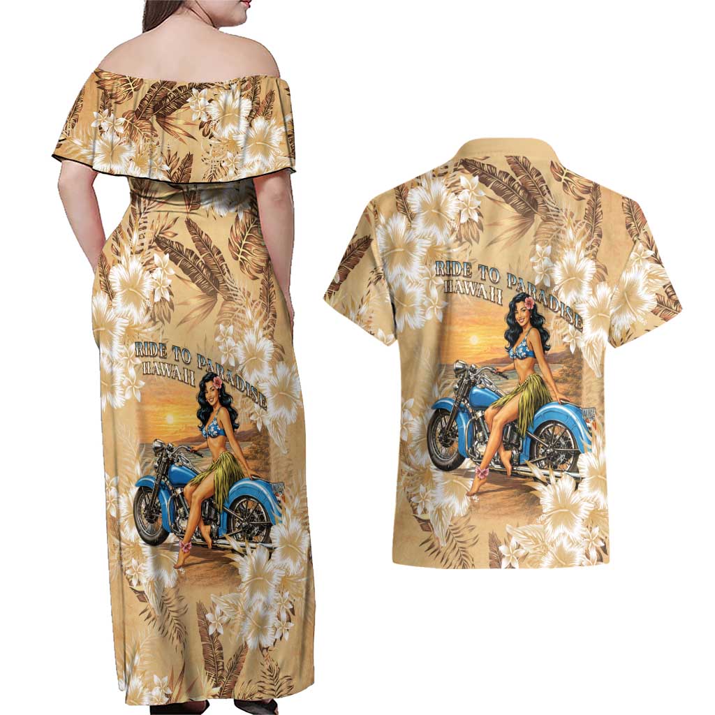 Aloha Hawaii Biker Couples Matching Off Shoulder Maxi Dress and Hawaiian Shirt Ride To Paradise LT05 - Polynesian Pride