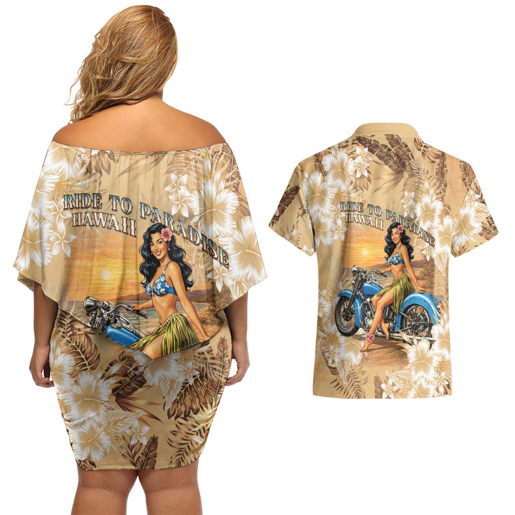 Aloha Hawaii Biker Couples Matching Off Shoulder Short Dress and Hawaiian Shirt Ride To Paradise LT05 - Polynesian Pride