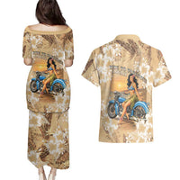 Aloha Hawaii Biker Couples Matching Puletasi and Hawaiian Shirt Ride To Paradise