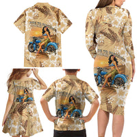 Aloha Hawaii Biker Family Matching Long Sleeve Bodycon Dress and Hawaiian Shirt Ride To Paradise