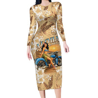 Aloha Hawaii Biker Family Matching Long Sleeve Bodycon Dress and Hawaiian Shirt Ride To Paradise