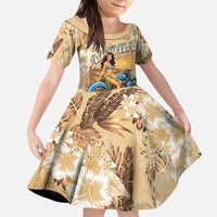 Aloha Hawaii Biker Family Matching Off Shoulder Maxi Dress and Hawaiian Shirt Ride To Paradise LT05 Daughter's Dress Beige - Polynesian Pride