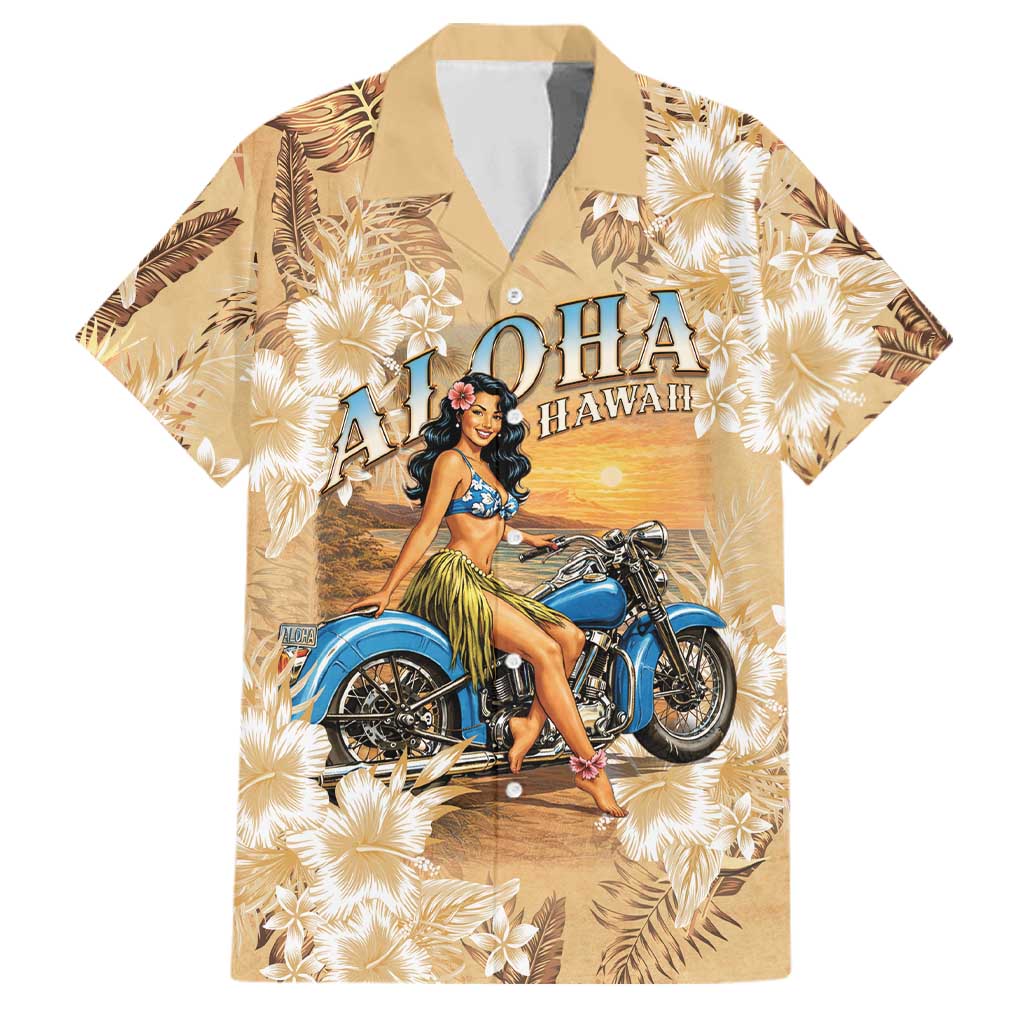 Aloha Hawaii Biker Family Matching Off Shoulder Maxi Dress and Hawaiian Shirt Ride To Paradise LT05 Dad's Shirt - Short Sleeve Beige - Polynesian Pride