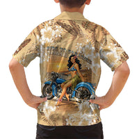 Aloha Hawaii Biker Family Matching Short Sleeve Bodycon Dress and Hawaiian Shirt Ride To Paradise