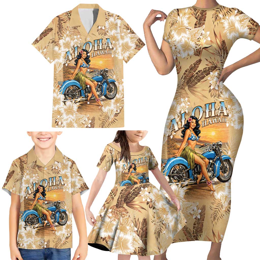Aloha Hawaii Biker Family Matching Short Sleeve Bodycon Dress and Hawaiian Shirt Ride To Paradise