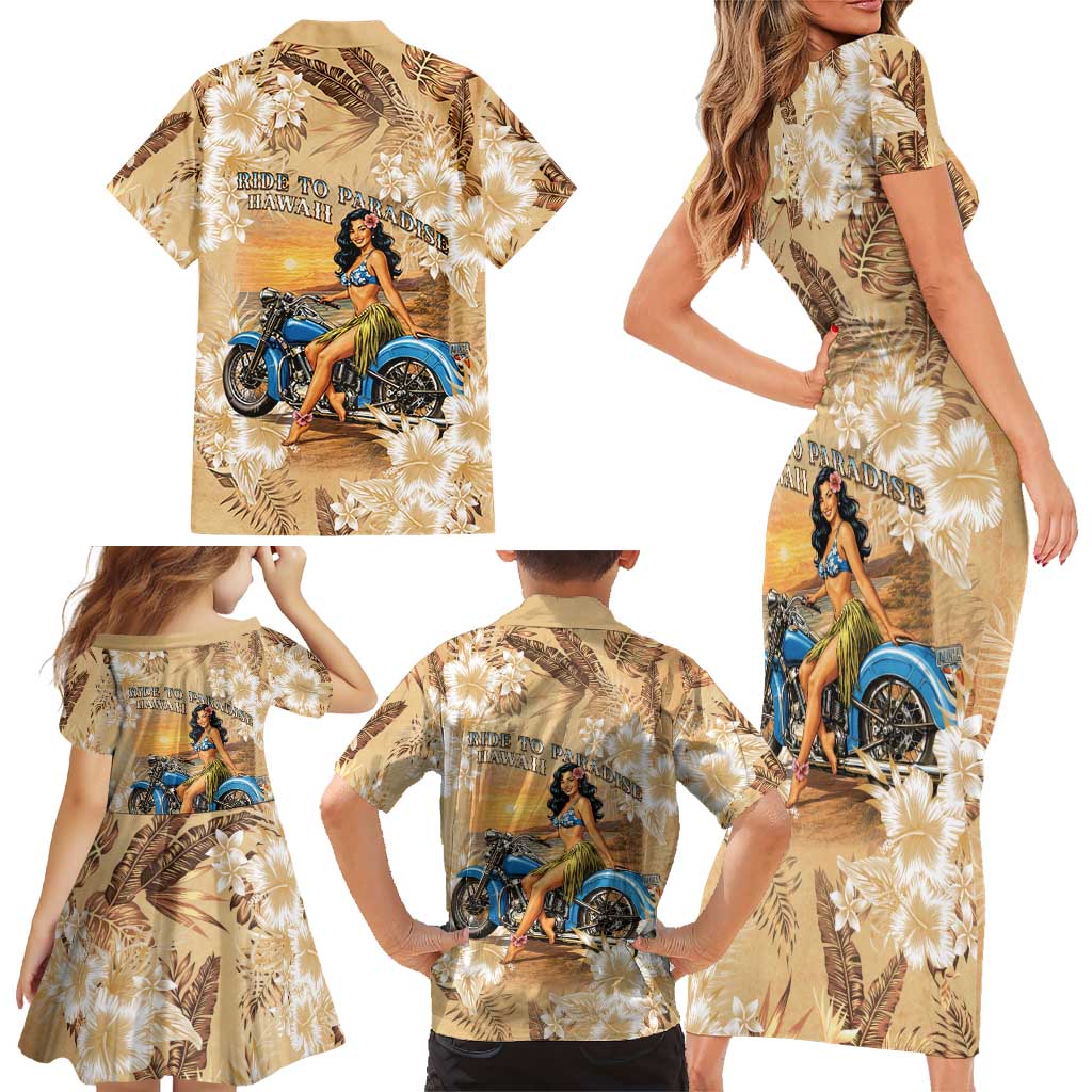 Aloha Hawaii Biker Family Matching Short Sleeve Bodycon Dress and Hawaiian Shirt Ride To Paradise