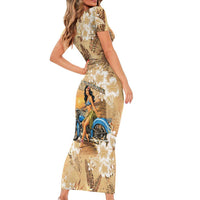 Aloha Hawaii Biker Family Matching Short Sleeve Bodycon Dress and Hawaiian Shirt Ride To Paradise