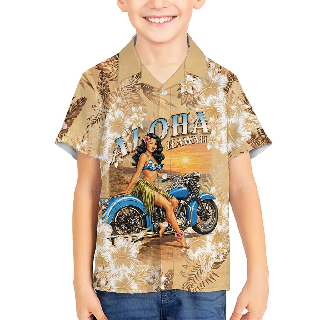 Aloha Hawaii Biker Family Matching Summer Maxi Dress and Hawaiian Shirt Ride To Paradise LT05 Son's Shirt Beige - Polynesian Pride