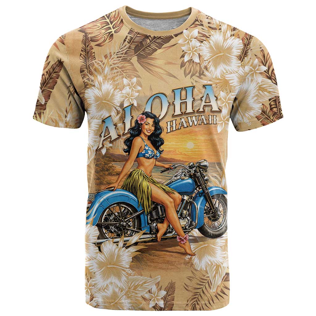 Aloha Hawaii Biker T Shirt Ride To Paradise LT05 Beige - Polynesian Pride