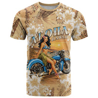 Aloha Hawaii Biker T Shirt Ride To Paradise LT05 Beige - Polynesian Pride
