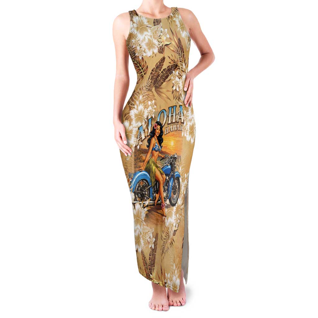 Aloha Hawaii Biker Tank Maxi Dress Ride To Paradise LT05 Women Beige - Polynesian Pride