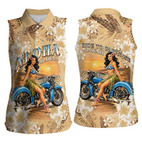 Aloha Hawaii Biker Women Sleeveless Polo Shirt Ride To Paradise