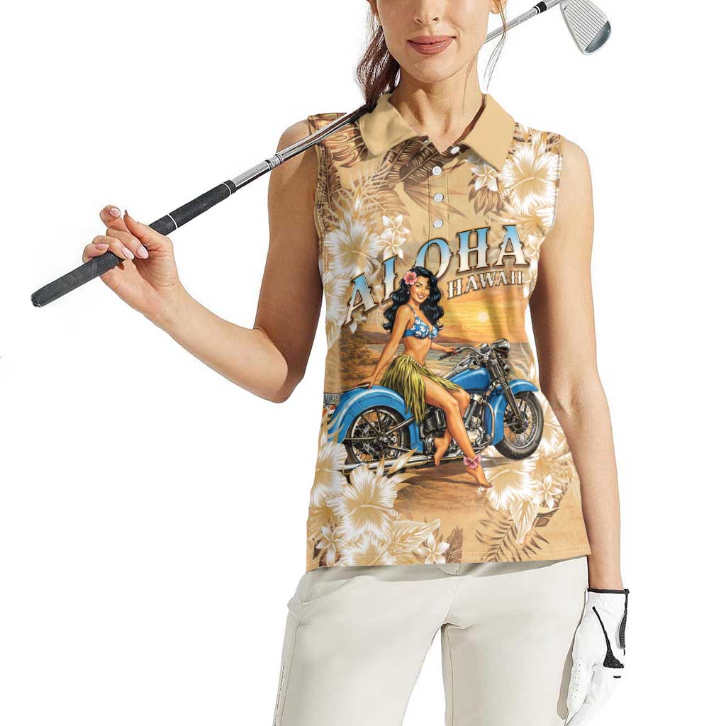 Aloha Hawaii Biker Women Sleeveless Polo Shirt Ride To Paradise
