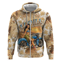 Aloha Hawaii Biker Zip Hoodie Ride To Paradise LT05 Zip Hoodie Beige - Polynesian Pride