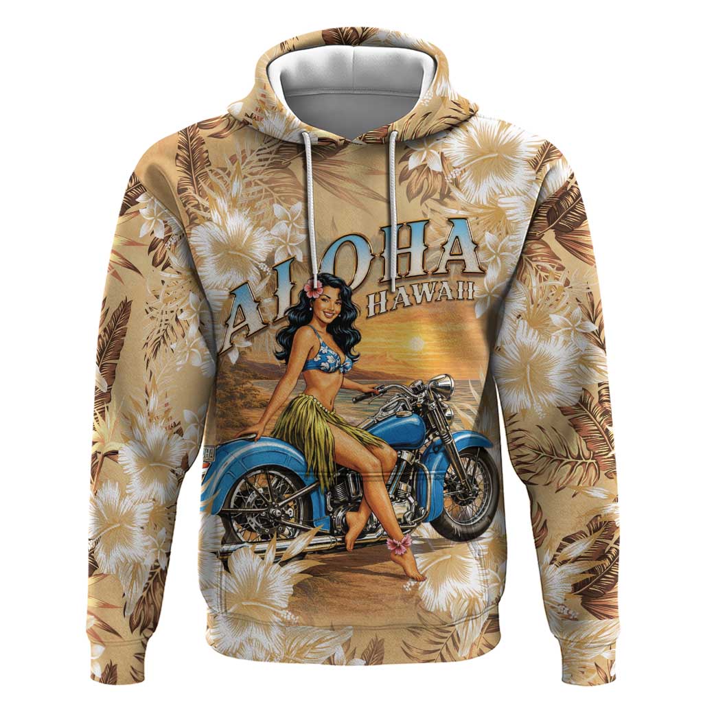 Aloha Hawaii Biker Zip Hoodie Ride To Paradise LT05 Pullover Hoodie Beige - Polynesian Pride