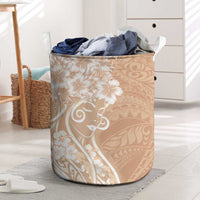 Polynesian Women's Day Laundry Basket Brown Hibiscus Flowers With Polynesian Pattern