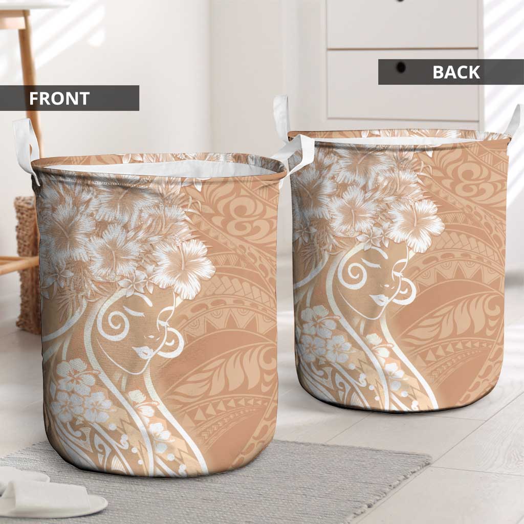 Polynesian Women's Day Laundry Basket Brown Hibiscus Flowers With Polynesian Pattern