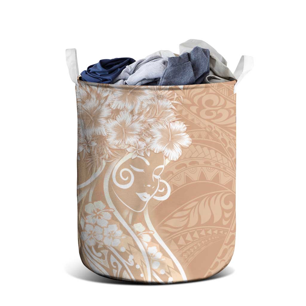 Polynesian Women's Day Laundry Basket Brown Hibiscus Flowers With Polynesian Pattern