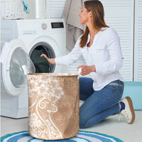 Polynesian Women's Day Laundry Basket Brown Hibiscus Flowers With Polynesian Pattern