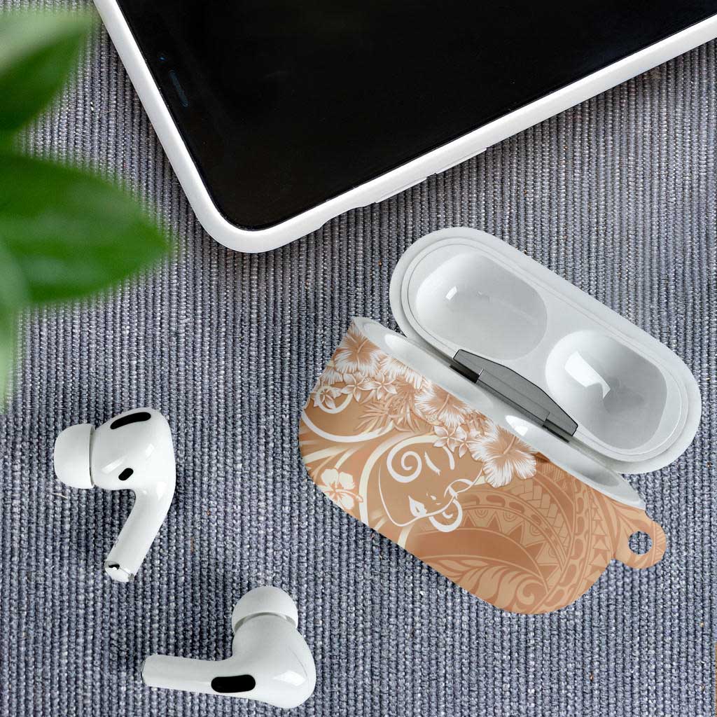 Polynesian Women's Day AirPods Case Brown Hibiscus Flowers With Polynesian Pattern