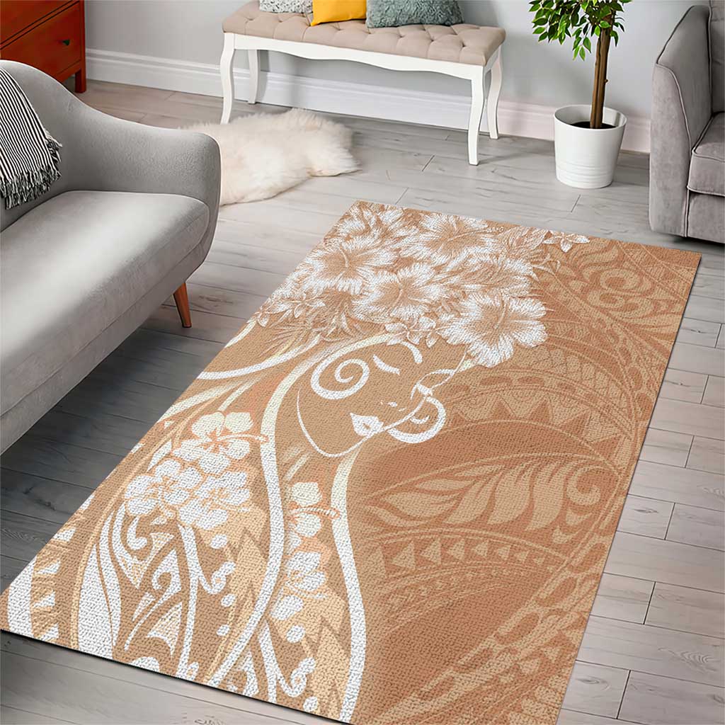 Polynesian Women's Day Area Rug Brown Hibiscus Flowers With Polynesian Pattern