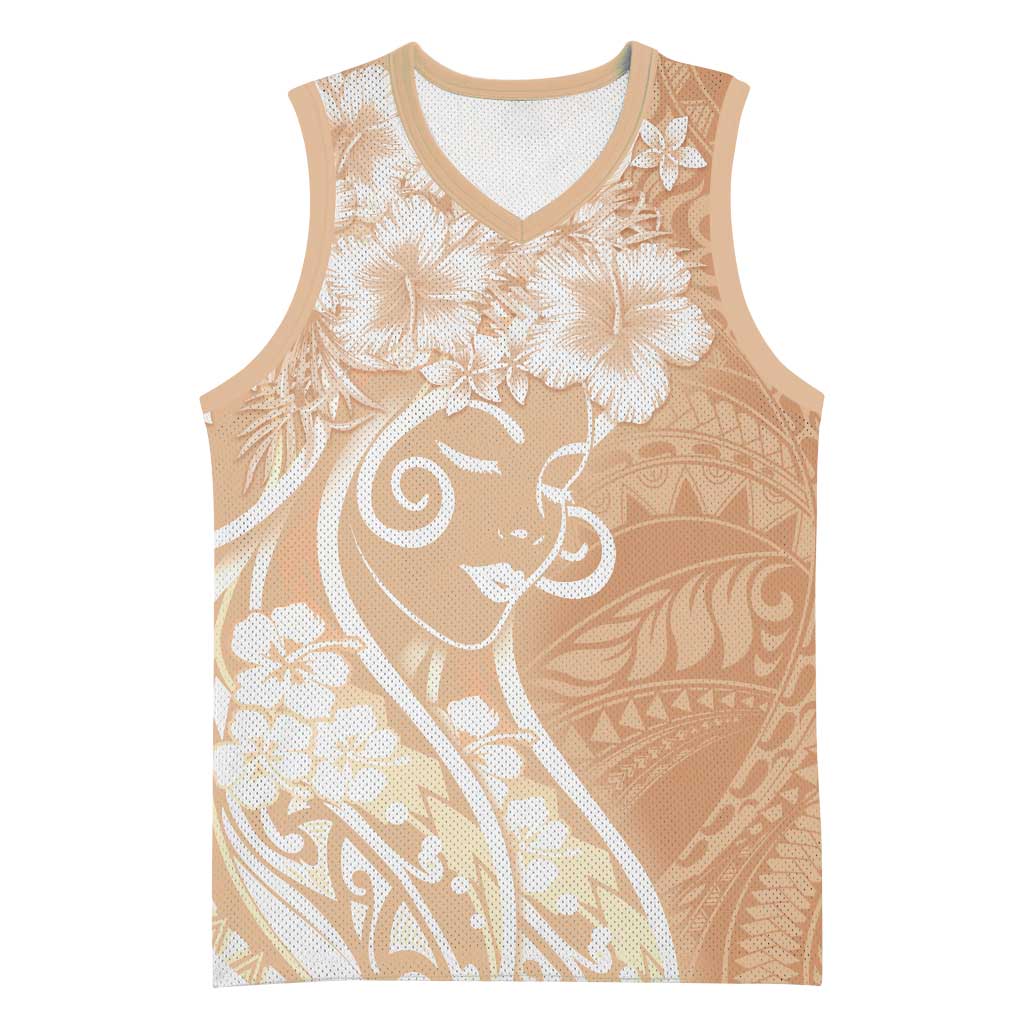 Polynesian Women's Day Basketball Jersey Brown Hibiscus Flowers With Polynesian Pattern