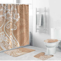 Polynesian Women's Day Bathroom Set Brown Hibiscus Flowers With Polynesian Pattern