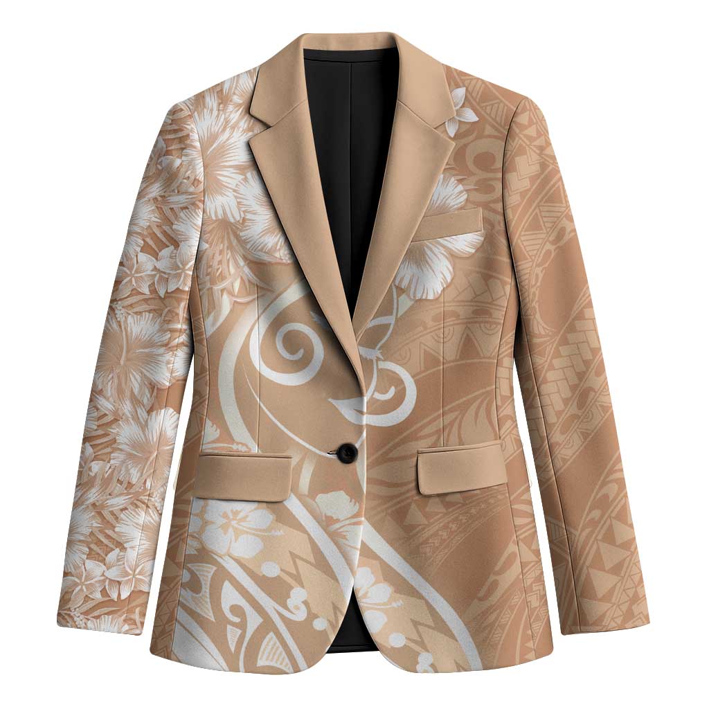 Polynesian Women's Day Blazer Brown Hibiscus Flowers With Polynesian Pattern