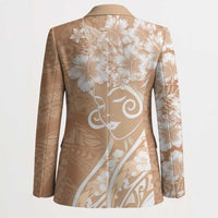 Polynesian Women's Day Blazer Brown Hibiscus Flowers With Polynesian Pattern