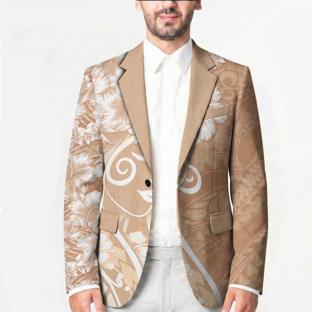 Polynesian Women's Day Blazer Brown Hibiscus Flowers With Polynesian Pattern