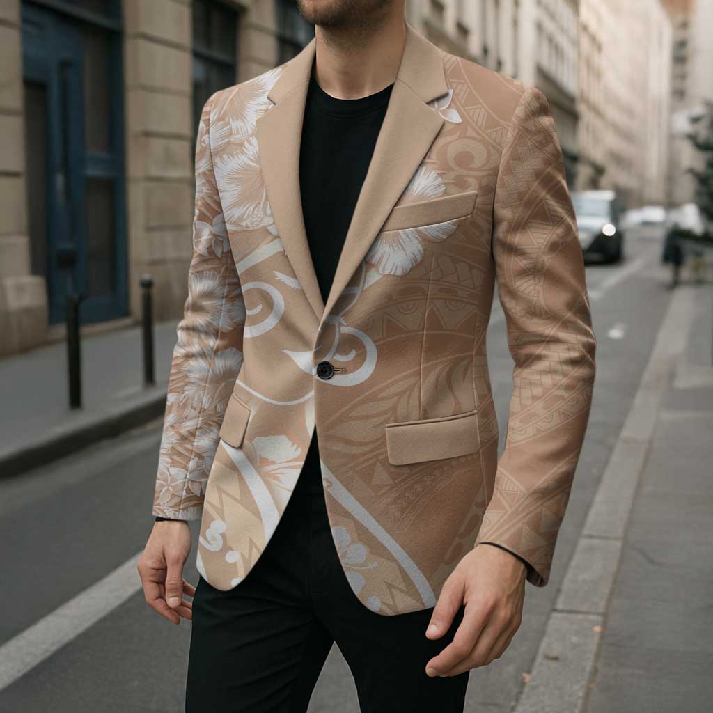 Polynesian Women's Day Blazer Brown Hibiscus Flowers With Polynesian Pattern
