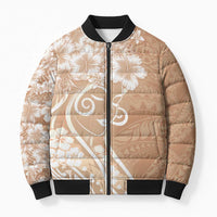 Polynesian Women's Day Bomber Puffer Jacket Brown Hibiscus Flowers With Polynesian Pattern