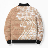 Polynesian Women's Day Bomber Puffer Jacket Brown Hibiscus Flowers With Polynesian Pattern